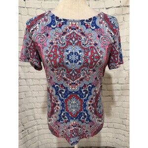 Talbots Women Multicolor Paisley Print Top Rayon Spandex Small